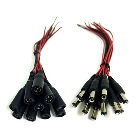 10 Male 10 Female Red Black DC Power Pigtails Adapter CCTV DVR Camera Lead