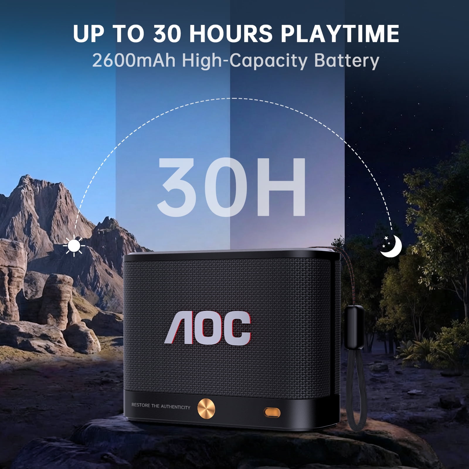 AOC Portable Bluetooth Speaker with MIC, IP67 waterproof and dustproof Wireless Speaker, 30H Playtime, Deep Bass 360° Surround Sound, TWS Pairing, Bluetooth 5.4 for Home, Party, Outdoor, Beach, Gift