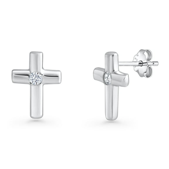 Cross Stud Solitaire Earrings CZ 925 Sterling Silver 12mm