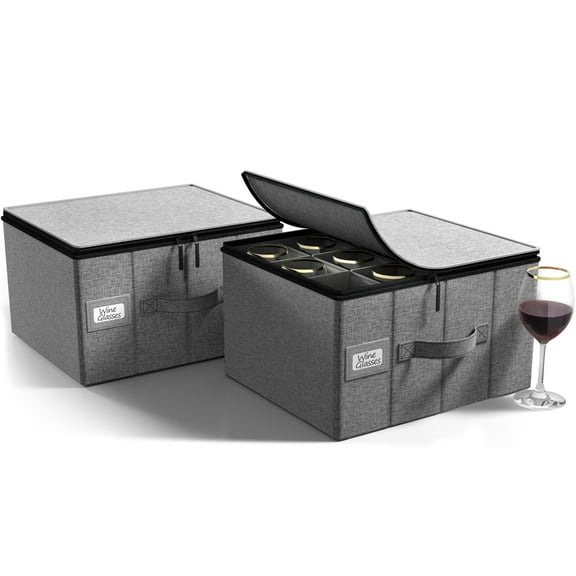 Sorbus Stemware Storage Cases - Hard Shell, Dividers, Handle - Holds 12 Glasses (2-Pack), Gray