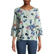 The Pioneer Woman Knit Boat Neck Blouse with Flounce Sleeves, Womens