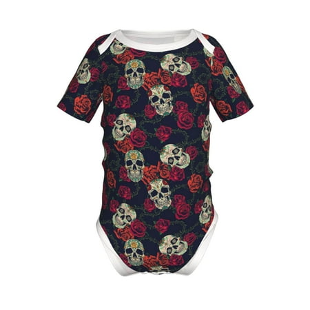 

Junzan Roses Skulls Print Short-Sleeve Baby Climbing Clothes Bodysuits for Infant One-Piece for Baby Boys & Girls Baby Clothes Baby Romper with Snap Closure-6 Months