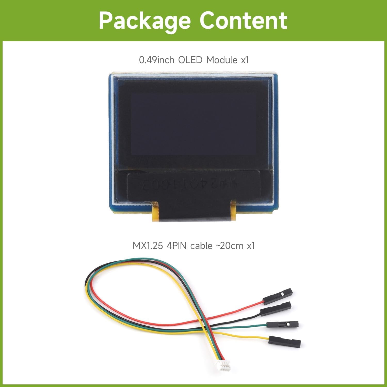 0.49inch OLED Display Module, Compatible with 5, 64×32 Resolution, I2C Communication, Black/White Display Color