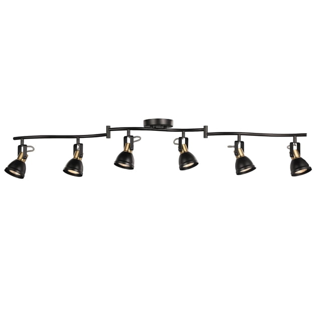 CRAFTRONOS 6 Light Foldable Track Lighting Kit,Matt Black Brass Finish Adjustable with Moden Ceiling Flush Mount Spotlight for Kitchen,Dining,Living