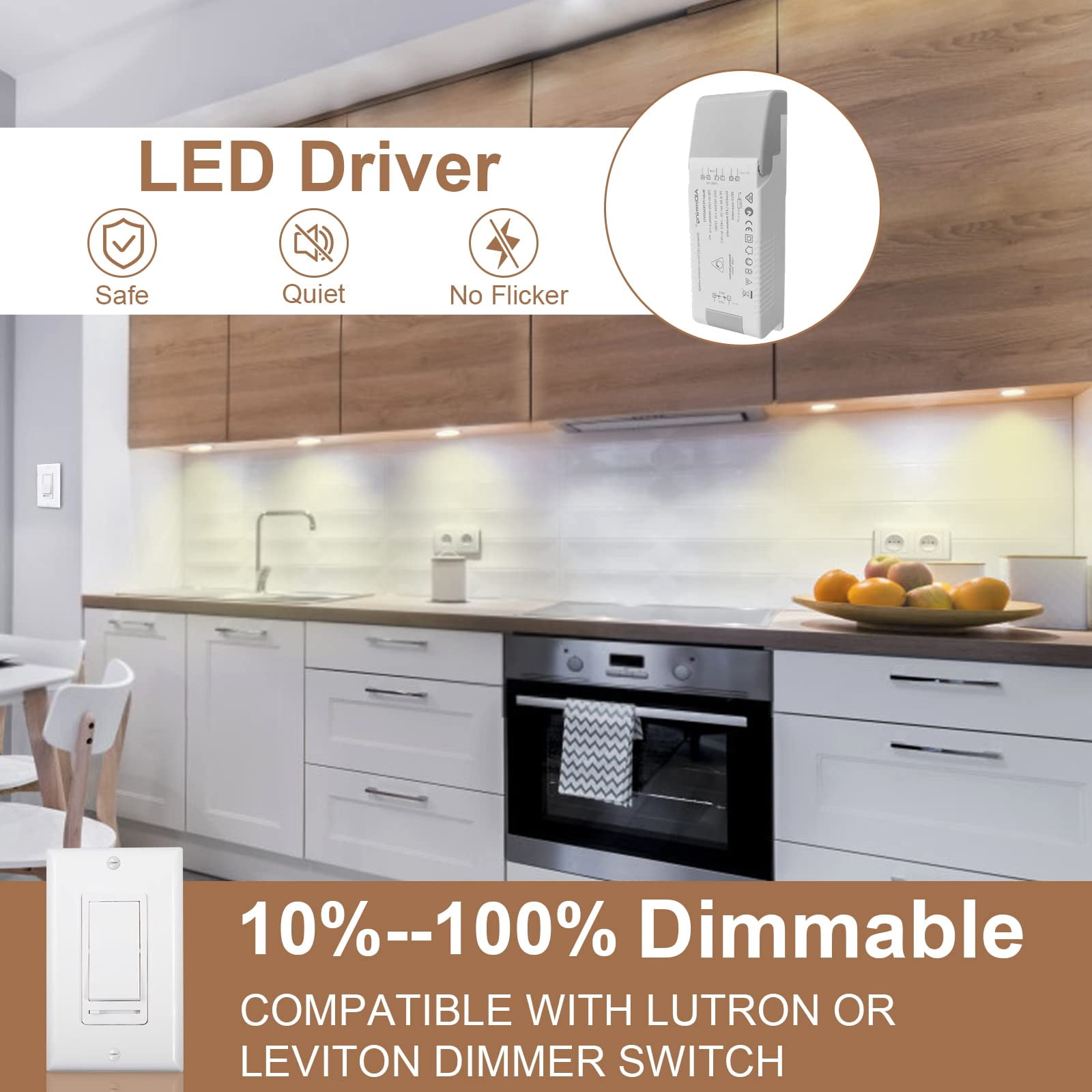 Linkable LED Puck Lights for Under Cabinet Lighting - 8 Pack of Dimmable 12V Warm White 2700K Lights, Plug-in/Hardwired with LED Driver, Compatible with Most Dimmer Switches