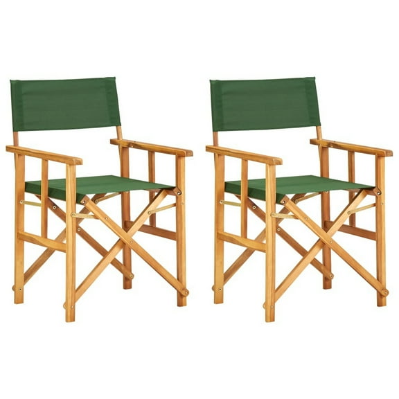Folding Director's Chairs Set of 2, X Shape Base, Acacia Wood, Green