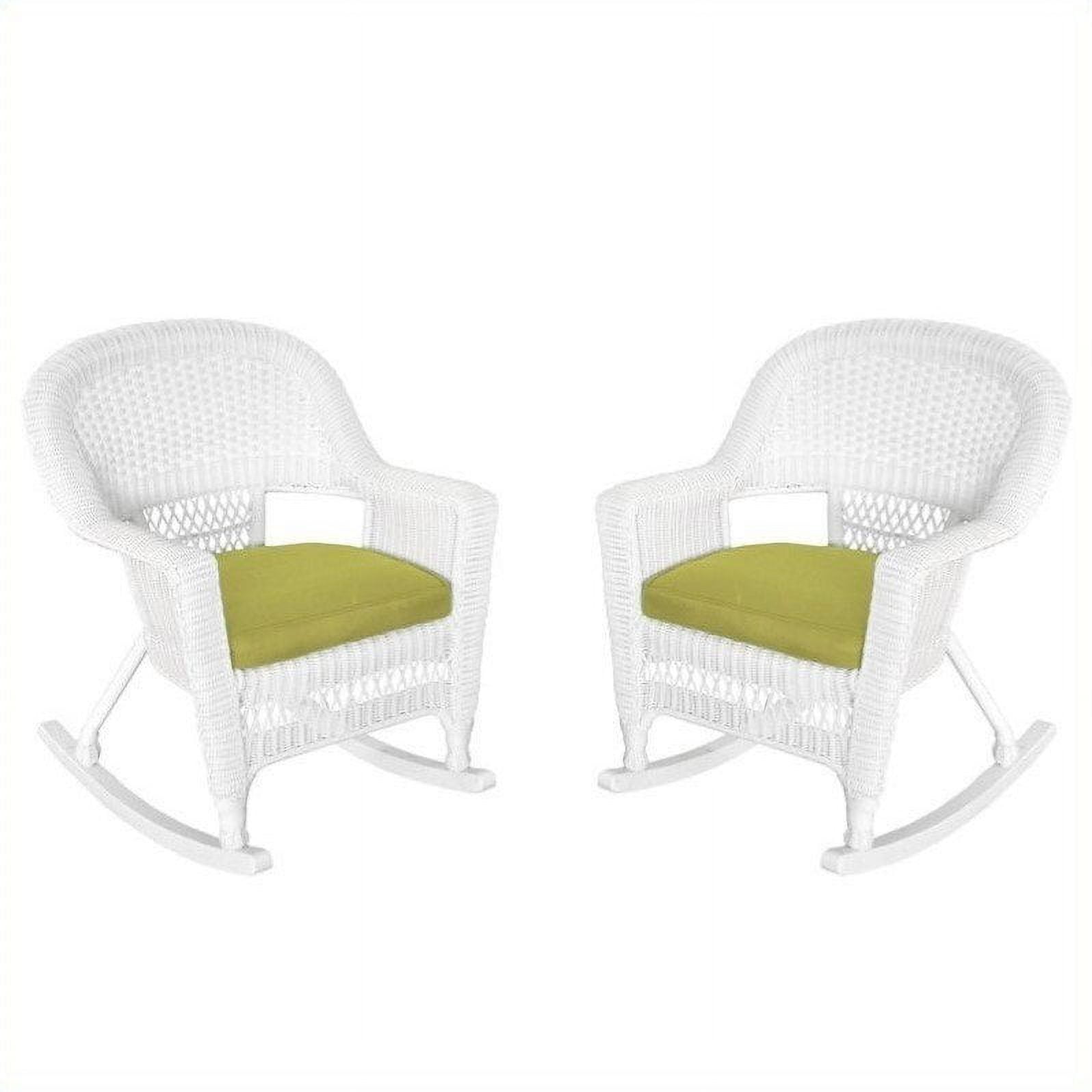 Jeco Stacking Wicker Rattan Chairs Set of 2, Blue Tufted Cushions