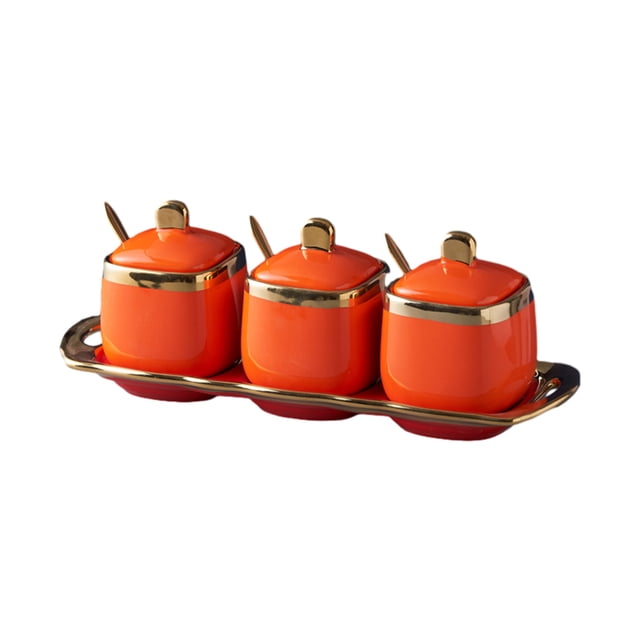 Wosthever Práctico juego de tarros de especias para acceder fácilmente y agarrar los tarros de almacenamiento de condimentos favoritos. Organizadores de utensilios de cocina naranja
