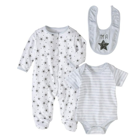 Bon Bebe Newborn Boy Bodysuit, Sleep 'N Play & Bib, 3pc Set