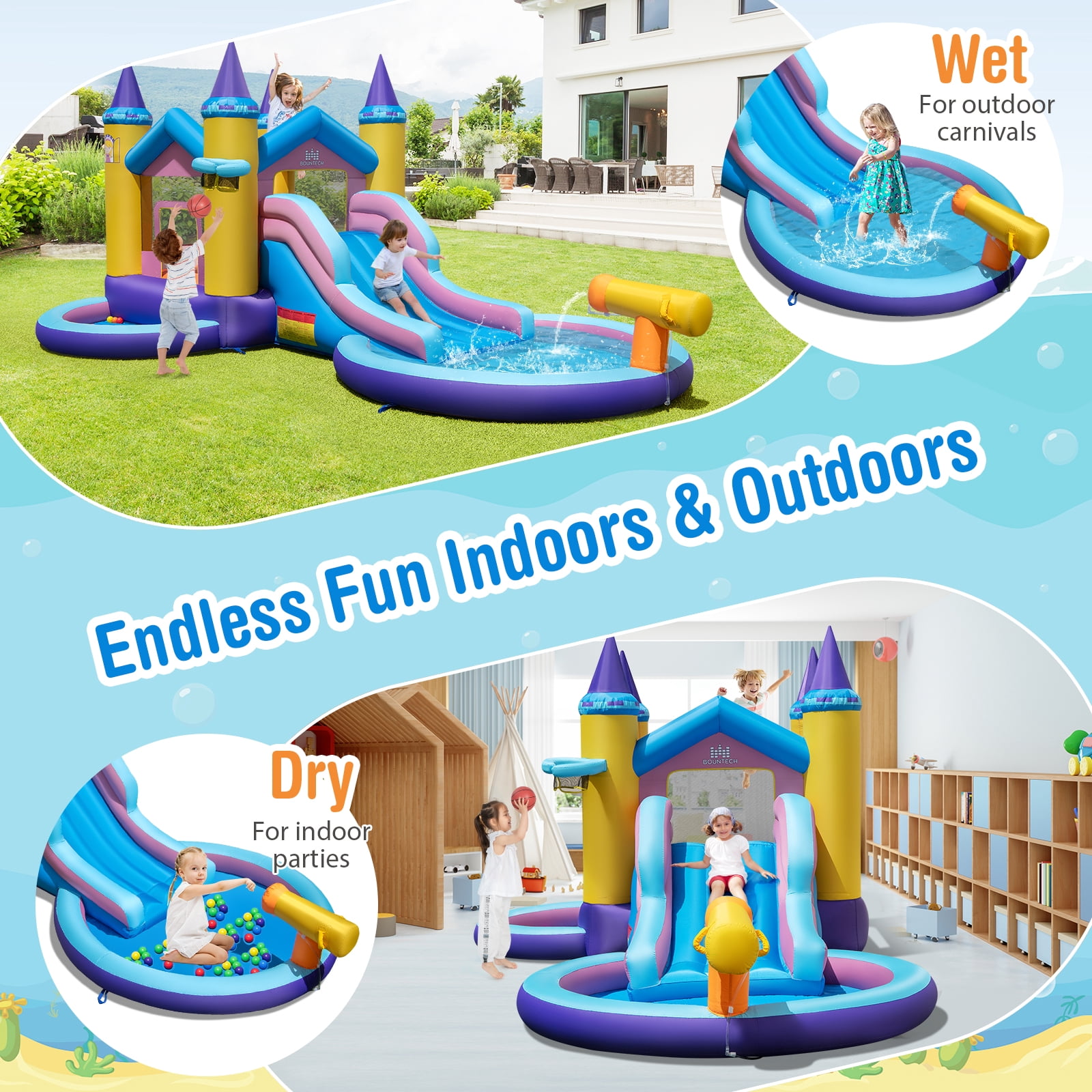 Costway 6 in 1 Kids Inflatable Water Slide with Slide Splash Pool (Without Blower)