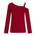 thumbnail image 4 of Spring Savings Clearance Lindreshi Long Sleeve Shirts for Women Clearance Women's Fashion Casual One Shoulder Drop Shoulder Long Sleeve Pullover Long Sleeve Top, 4 of 6