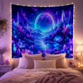 thumbnail image 2 of Cosmic Lotus Landscape with Celestial Body in Starry Sky, Dreamy Surreal for Space Enthusiasts, Fantasy Wall Art Decor, Housewarming Gift, Tapestry Wall Hanging for Bedroom and Living Room, 2 of 7