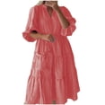thumbnail image 2 of Robes pour Femmes Été 2024, Robe Décontractée à Manches Courtes, Col en V, Mi-Mollet, 50 % de Réduction!, 2 of 6