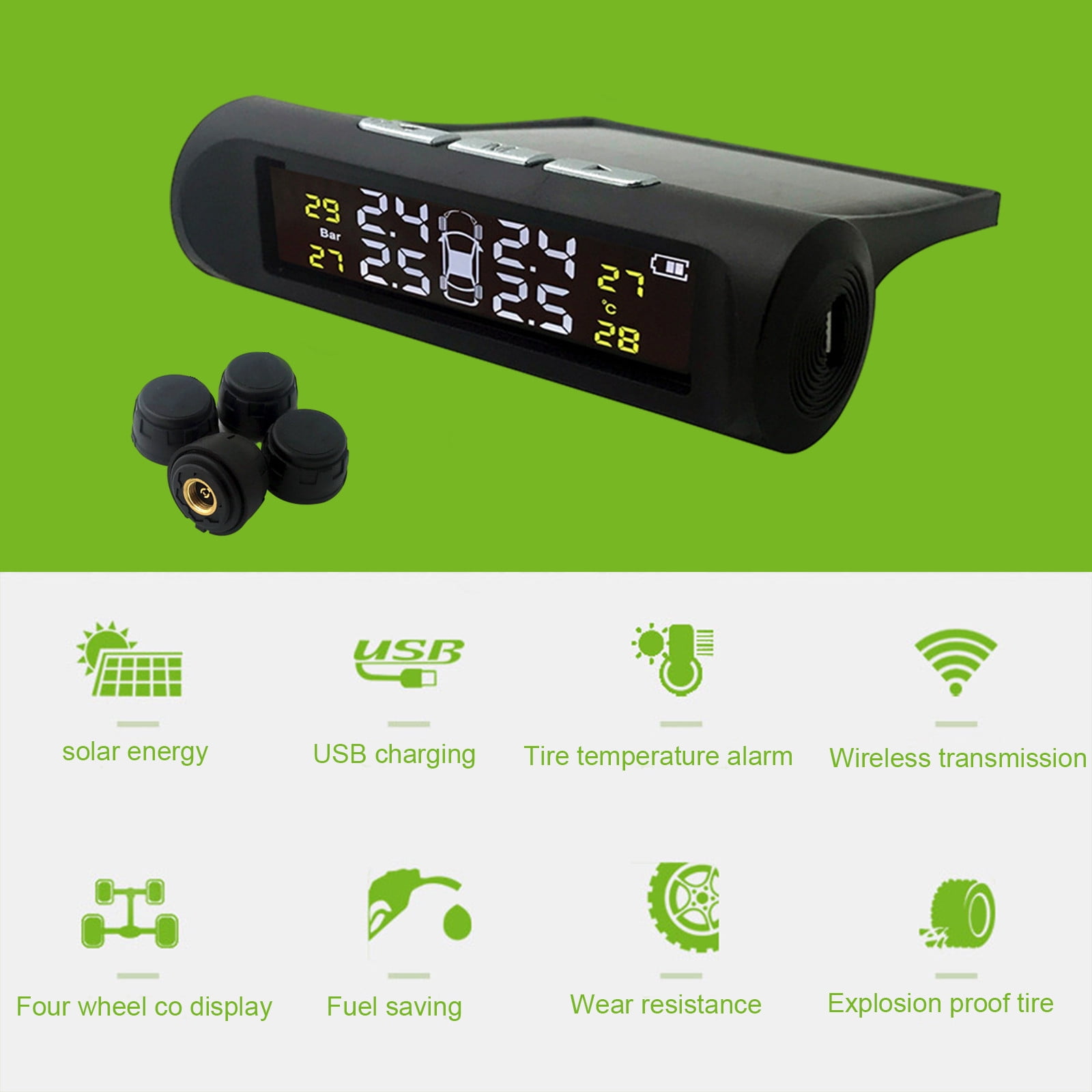 Système TPMS 6 Capteurs Solaire - Surveillance Pression Pneus En Temps Réel - Pour Voiture/Camion