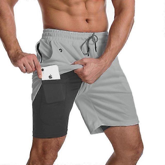 Swimming Shorts Men, Swimming Trunks With Compression Liner 2 In 1 Quick Dry Stretchy Mens Swim Shorts Surfing Beach Shorts With 2 Zipper Pockets s202