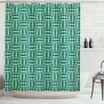thumbnail image 1 of Plaid Shower Curtain, Traditional Rectangles and Squares Geometric Arrangement Optical Illusion, Fabric Bathroom Set with Hooks, 69"WX70"L, Black Cream and Green, by Ambesonne, 1 of 3