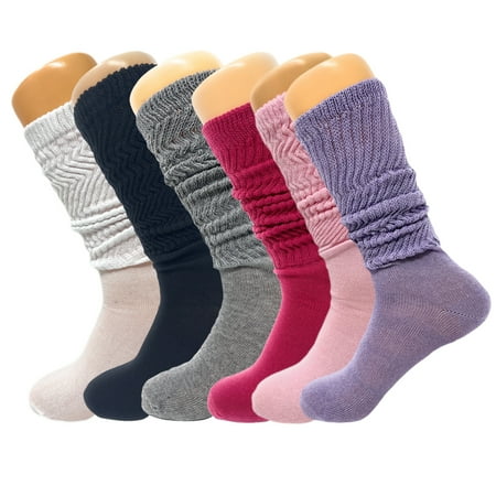 

Colorful Slouch Socks for Women 6 Pairs Scrunch Knee Socks with Thin Sole Size 9-11 - (White - Black - Gray - Fuchsia - Pink - Lavender)