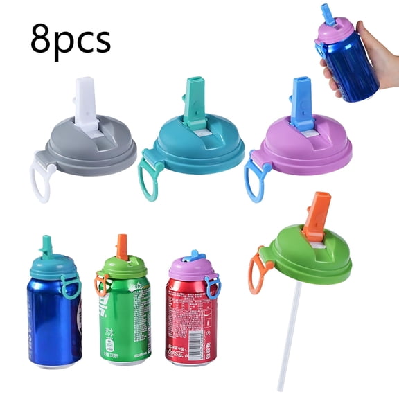 Soda Can Lids with Silicone Straw – 8 Pack Can Covers for Soda Reusable Covers for Standard 2.13 Inch Cans