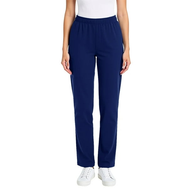 Amzcrzy Pantalones Médicos Para Mujer: Corte Holgado, 3 Bolsillos, Tiro Natural, Bajo Cónico, Color Liso, Cintura Elástica Y Pierna Recta. Diseñados Para Comodidad Profesional, Tallas S-2Xl Azul
