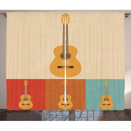 Guitar Curtains 2 Panels Set Retro Icons Acoustic Guitars In Guitar Curtains 2 Panels Set Retro Icons Acoustic Guitars In Colorful Frames Nostalgic Stringed Instrument Window Ds For Living Room Bedroom