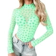 thumbnail image 3 of Rompers for Women Green Bodysuit St Patricks Day Women's Irish Shamrock Bodysuit Turtle Neck Sheer Mesh Long Sleeve Tops Body Suit Jumpsuit Slim Fit Lightweight(Light Green,M), 3 of 7