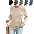 thumbnail image 3 of Womens Casual Crewneck Sweatshirt Long Sleeve Leopard Solid Color Basic Shirt Soft Lightweight Loose Tops Grey S, 3 of 5