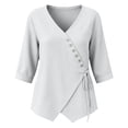 thumbnail image 5 of Tops for Women 3/4 Sleeve V Neck Women Fashionable Casual Solid Color Imitation Linen with Tie Blouse, 5 of 6