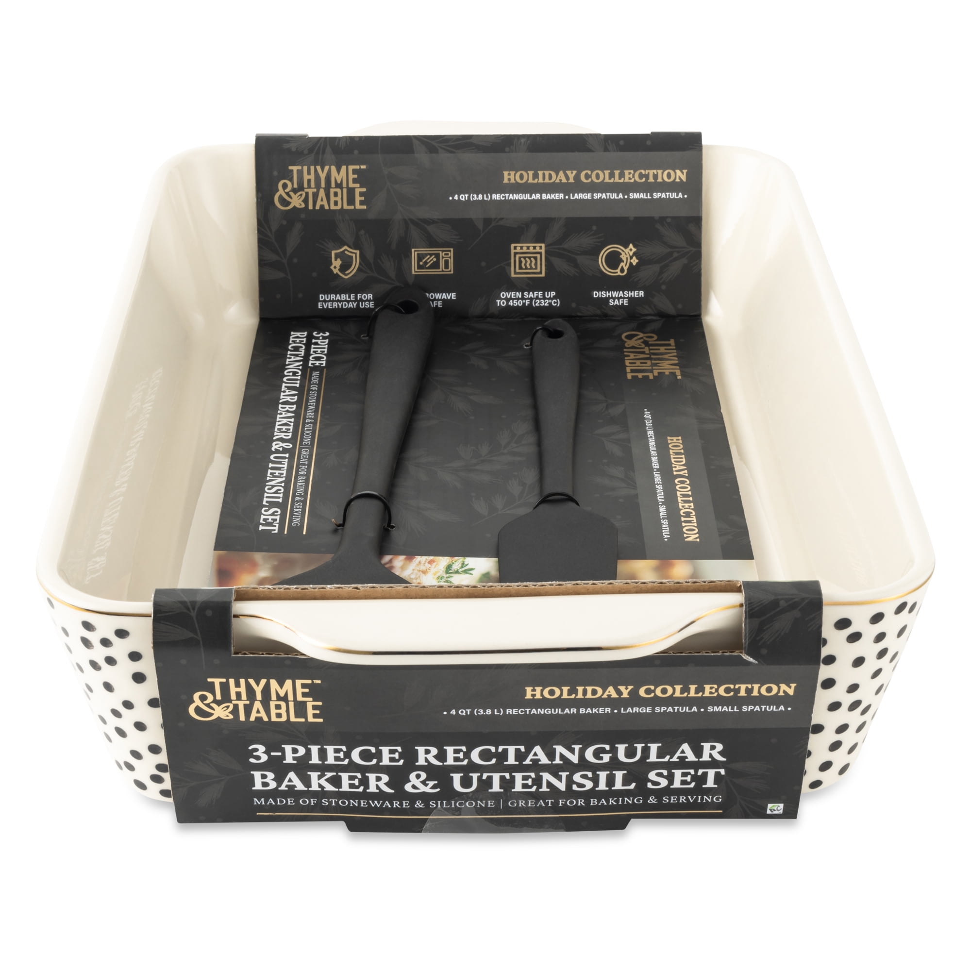 Thyme & Table Ceramic Baking Dish with Silicone Spatulas, Dot Pattern