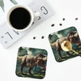 thumbnail image 4 of Fuzoiu Green Forest Dinosaur Print Leather Coasters Set,Drink Coasters Set of 4,for Tabletop Protection, Durable PVC Coasters,Home Décor and Housewarming Gift-Square, 4 of 6