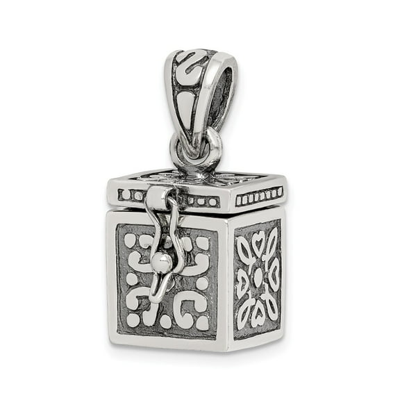 Sterling Silver Antiqued Square Prayer Box Pendant Charm