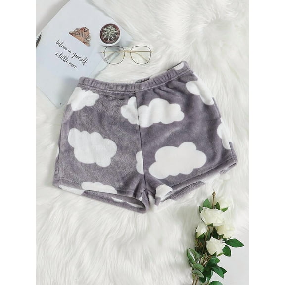 Cloud Print Flannel Sleep Shorts Multicolor Cozy Lounge Bottoms