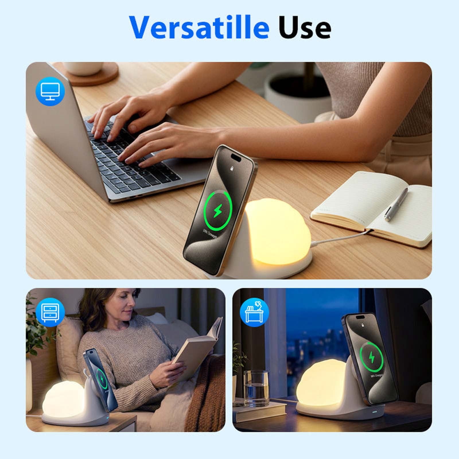 Iuhan Magnetic Wireless Charger 15W, Magnetic Phone Charger Station, 15W Fast Wireless Charging Stand With Touch Night Light For For Bedside Desk Nightstand