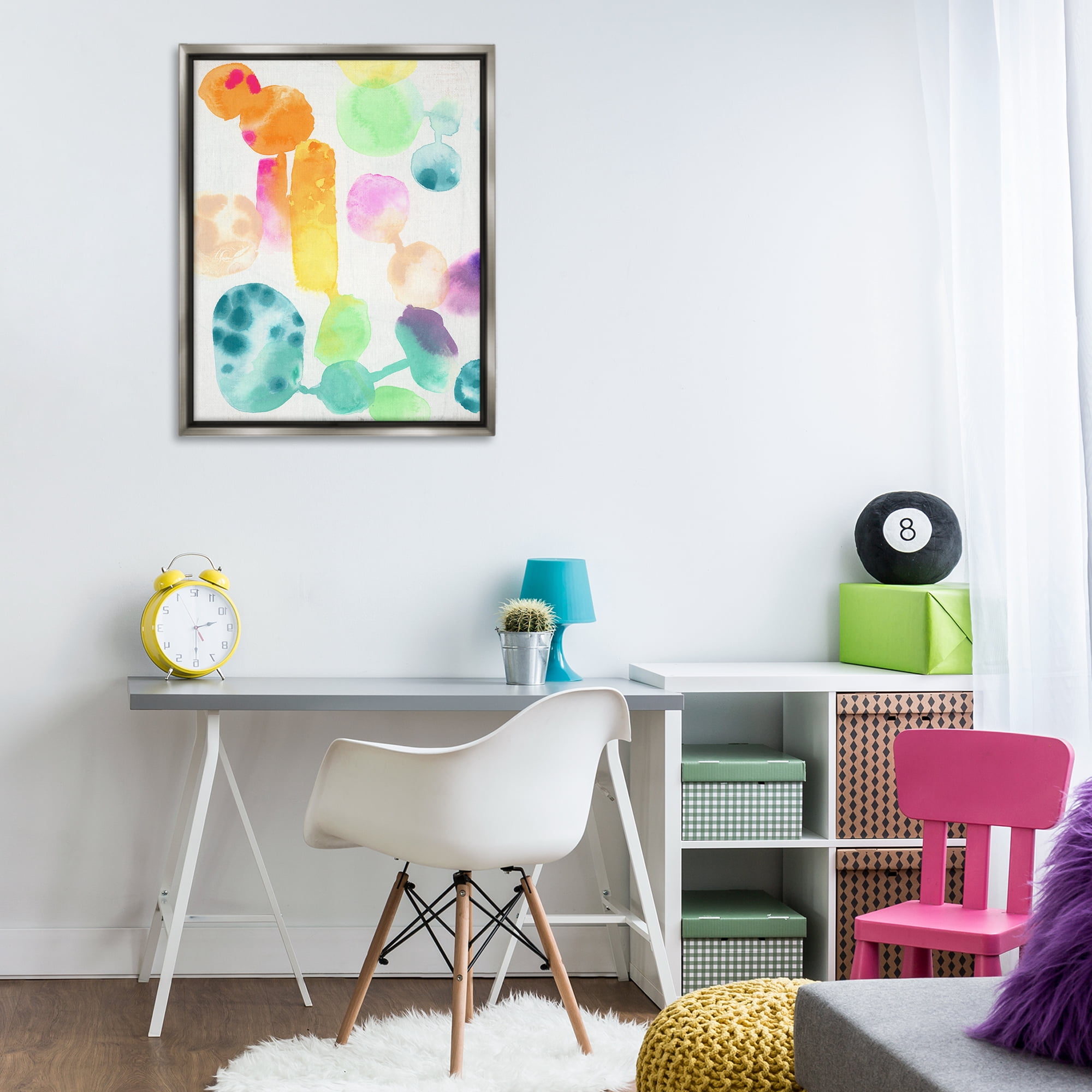 Stupell Industries Rainbow Watercolor Pattern Abstract Painting Gray Floater Framed Canvas Art Print Wall Art, 25 x 31