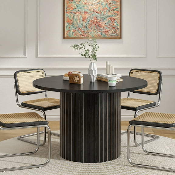 Round Dining Table for 4-6 People, Circle Kitchen Table for Dining Room, Fluted Dining Kitchen Table
