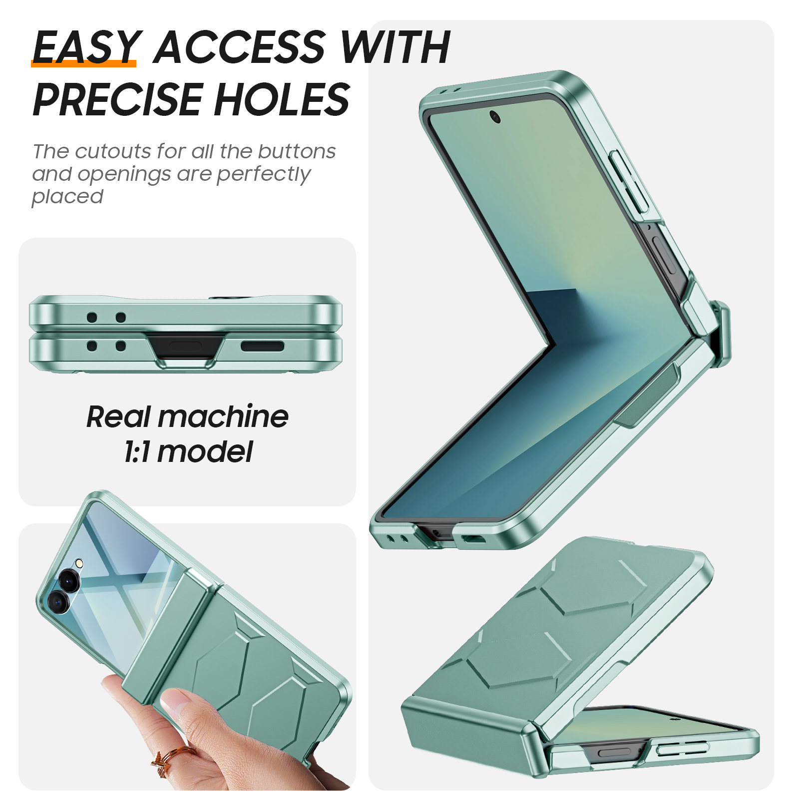 Vizvera for Samsung Galaxy Z Flip 7 Case with Hinge Cover,Built-in Screen Protector Shockproof All-Inclusive Smartphone Cover Wireless Charging-Light Green