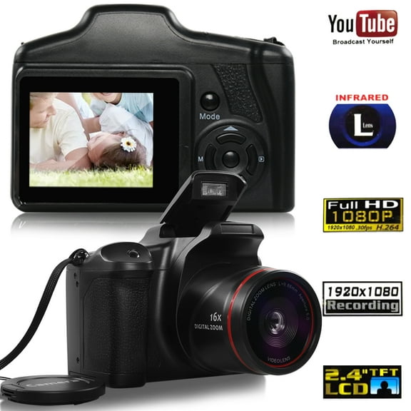 FIEWESEY Digital Camera Video Camera Recorder 2.4" TFT LCD Screen HD 16MP 1080P 16X Zoom