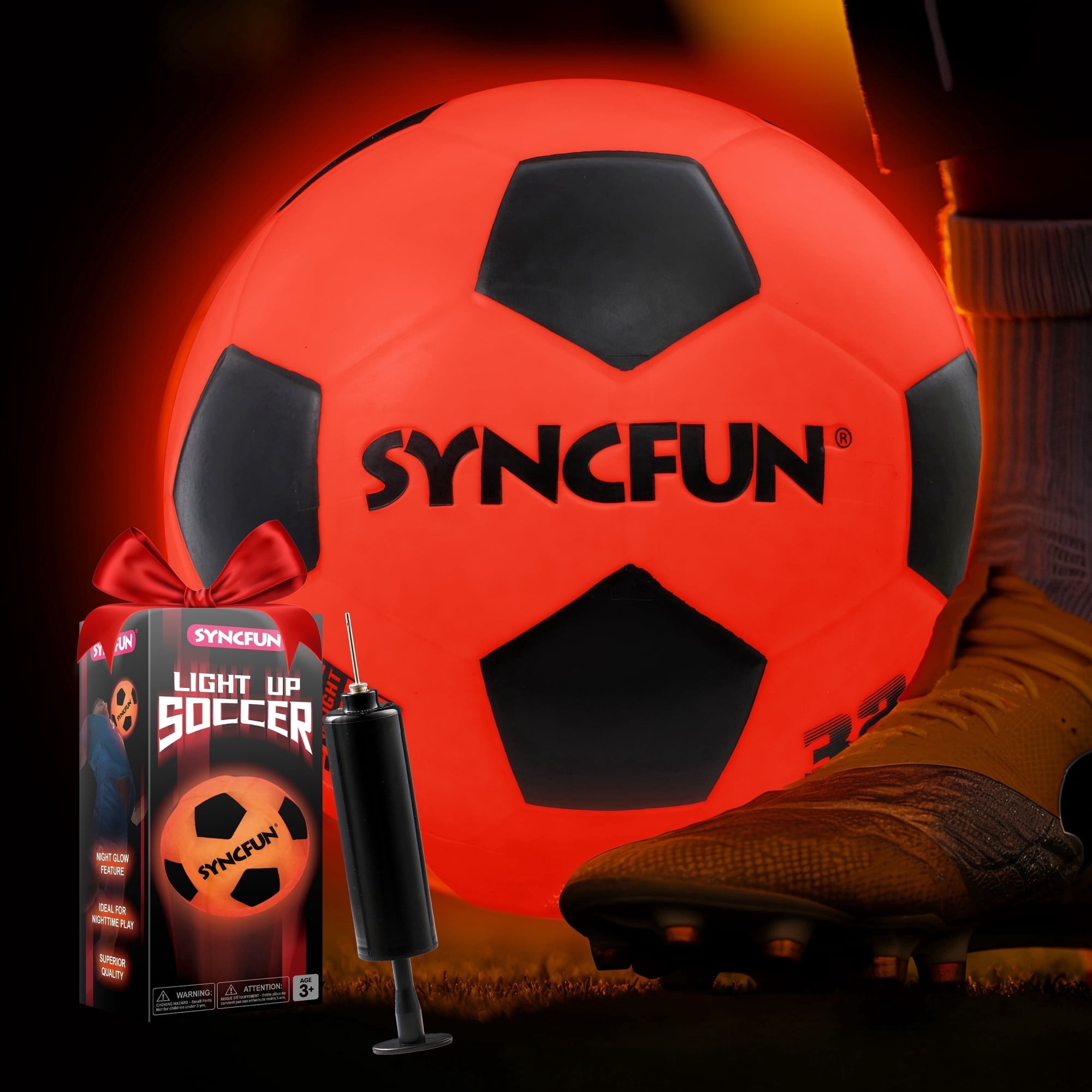 SYNCFUN Glow in The Dark Soccer Ball Light Up LED Soccer Ball Gifts for Teen Boy Birthday Outdoor Games for Evening Play Toys for Kids Boys Ages 3 Old and up, Official Size 5