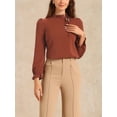 thumbnail image 2 of DARING DIVA Women's Spring Blouse Long Sleeve Ruffle Tie Neck Business Top L Caramel, 2 of 6