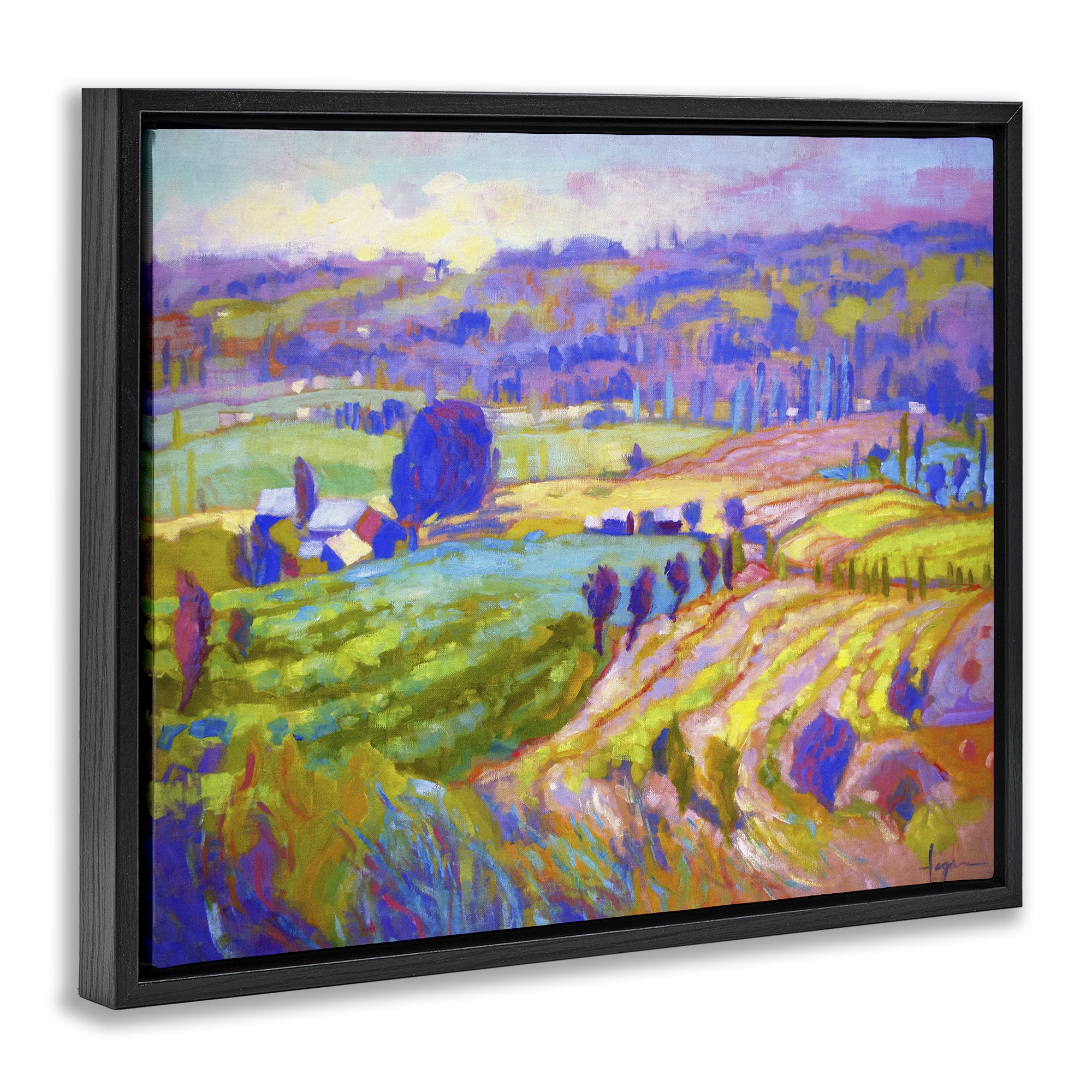 Stupell Industries Classic Farm Purple Accents Landscape & Nature Painting Black Floater Framed Canvas Art Print Wall Art, 21 x 17