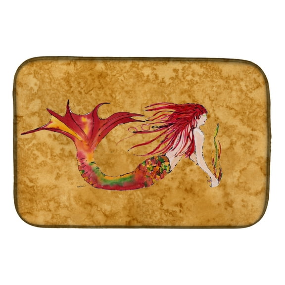 Ginger Red Headed Mermaid on Gold Dish Drying Mat