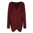 thumbnail image 4 of Deep V-Neck Sweaters for Women Women Fashion Solid Color Long Cross Loose Sleeve Knit Sweater Coat Fall Fashion 2023 Wine, 4 of 5