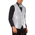 thumbnail image 4 of Chaleco sin mangas brillante de lentejuelas INSPIRE CHIC para hombres, corte ajustado en V, fiesta disco, corbata de moño, XL plateado, 4 of 5