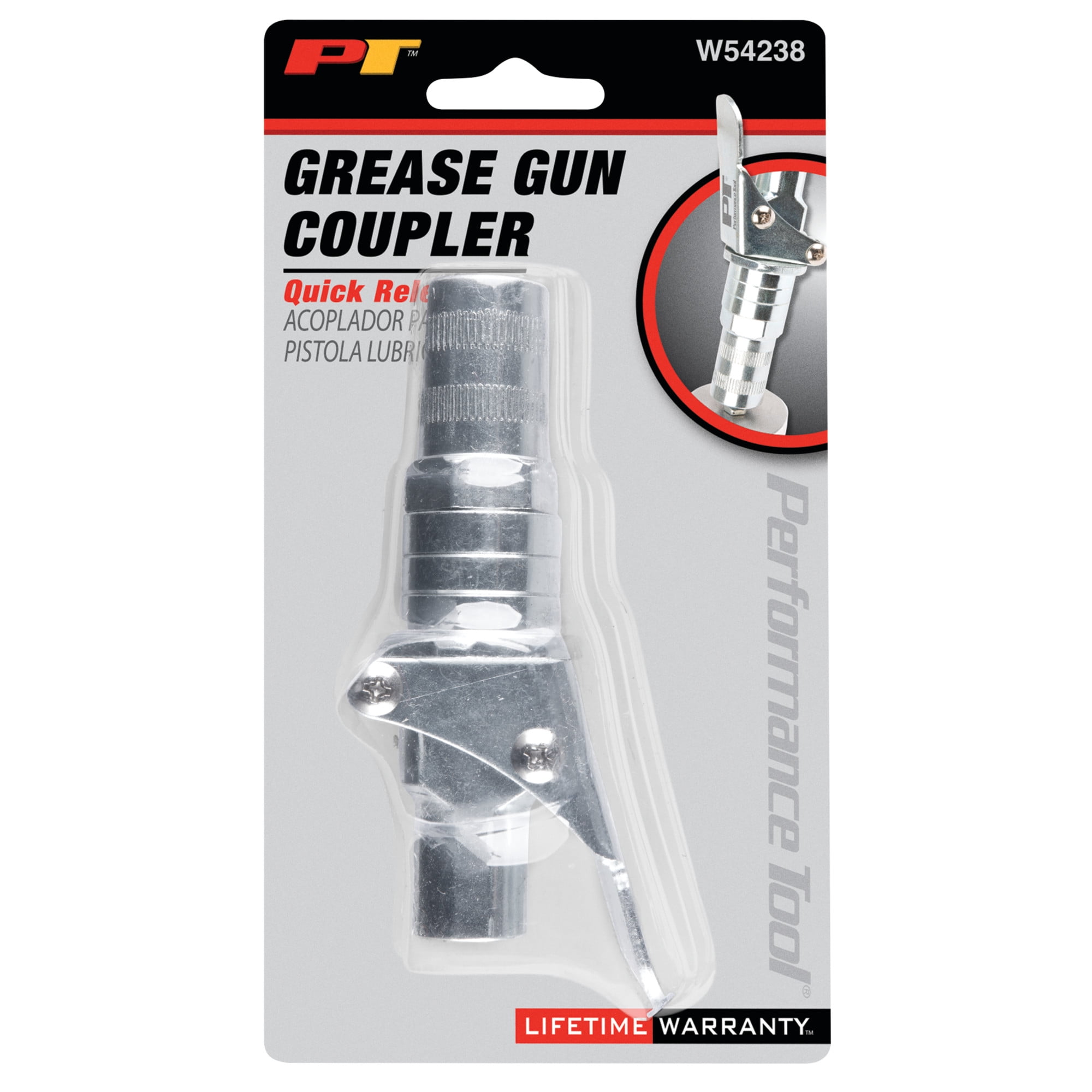 Performance Tool W54238 Heavy Duty Grease Coupler for Grease Guns, 12,000 PSI, Zinc Coated Alloy Steel, Smooth Retraction Mechanism, 1/8 NPT