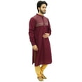 thumbnail image 3 of Atasi Men's Maroon Linen Long Kurta Casual Shirt Style Ethnic Wear-Small, 3 of 6