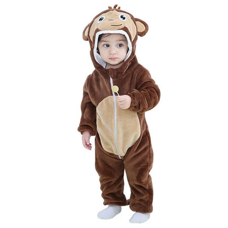 

QWERTYU Newborn Infant Baby Toddler Fleece Long Sleeve Hooded Romper for Girl Boy Winter Warm Cartoon Jumpsuit 0-24M Brown 70