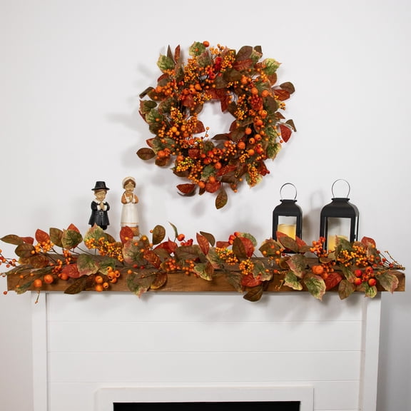Northlight Mini Gourds, Berries and Autumn Leaves Artificial Fall Harvest Garland - 5' x 10"