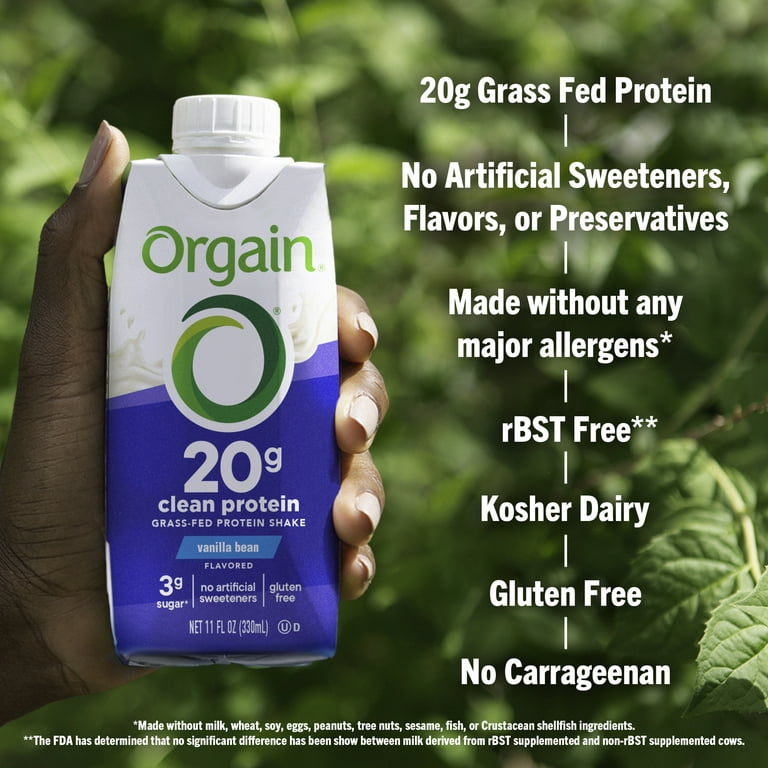 Orgain 20g Grass Fed Clean Protein Grass-Fed Shake- Vanilla Bean 11oz, 12ct  