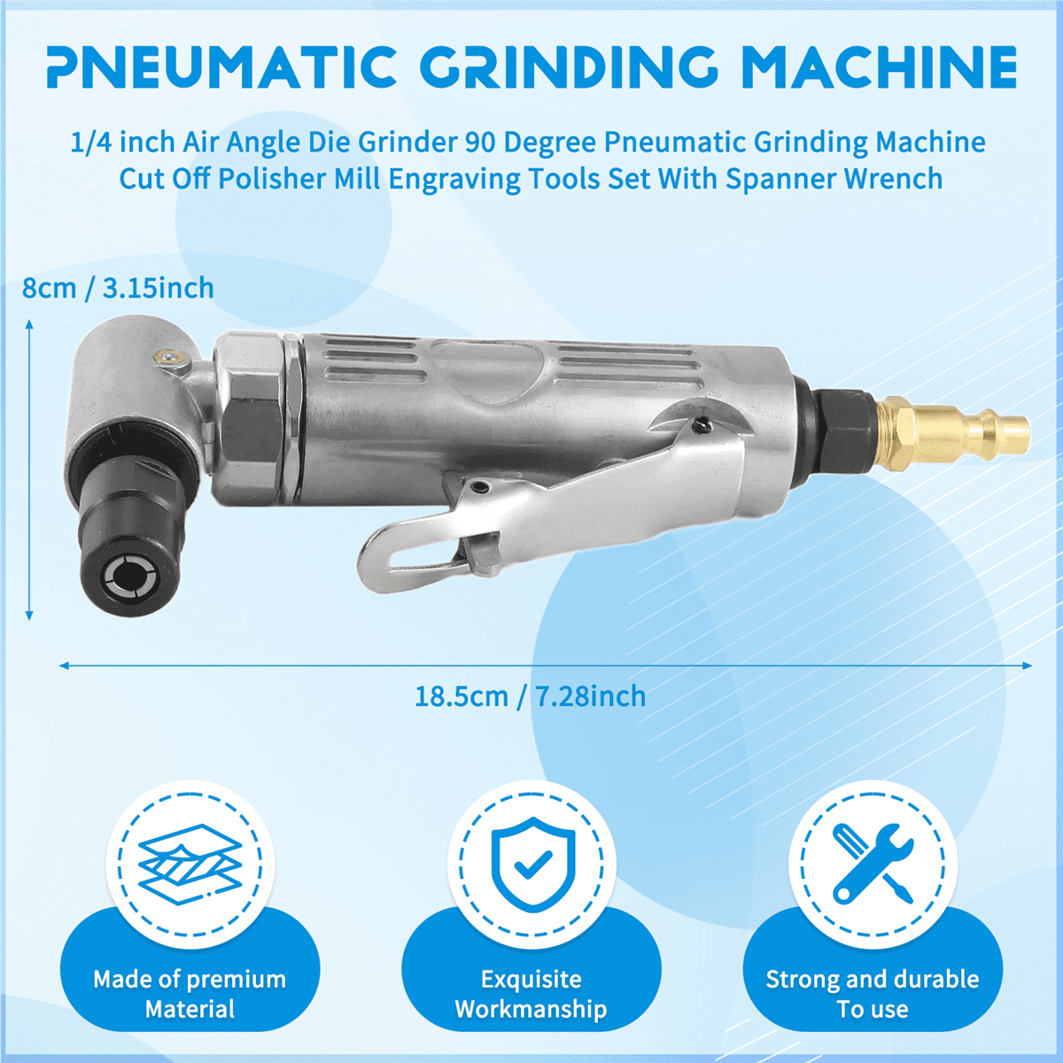 HOT! 1/4 inch Air Angle Die Grinder 90 Degree Pneumatic Grinding Machine Cut Polisher Mill Engraving Tools Set With Spanner Wrench