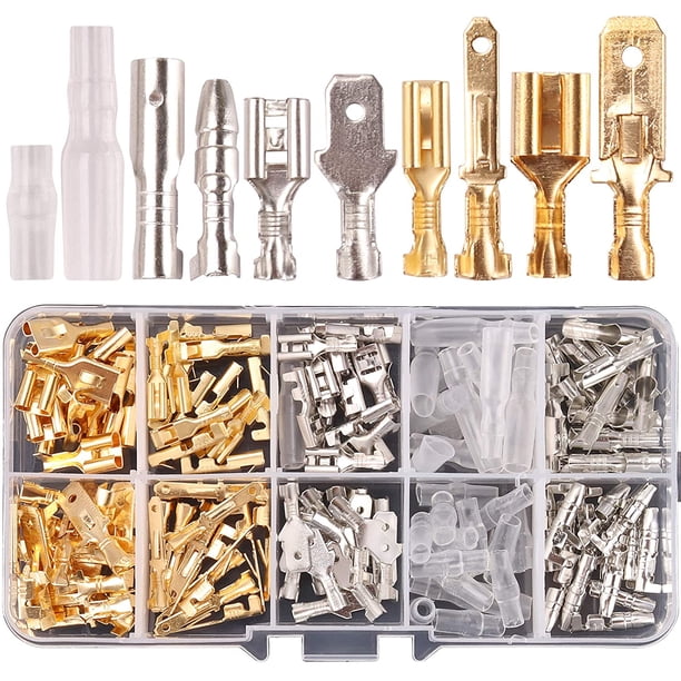 150 piezas de conectores de pala de cable de 2,8 mm, 4,8 mm, 6,3 mm, kit de conectores de bala de 3,9 mm, bloque de terminales de crimpado de empalme de cable rápido macho y hembra para