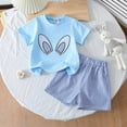 thumbnail image 2 of Kid Toddler Girl Clothes Summer Short Sleeve Cartton Printed Tee Shirt + Elastic Waist Shorts Summer Outfits Set,Sky Blue,5-6 Years, 2 of 6